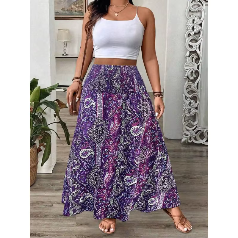 Grande taille 1XL-5XL femmes bohème imprimé jupes été loisirs tempérament longueur jupe