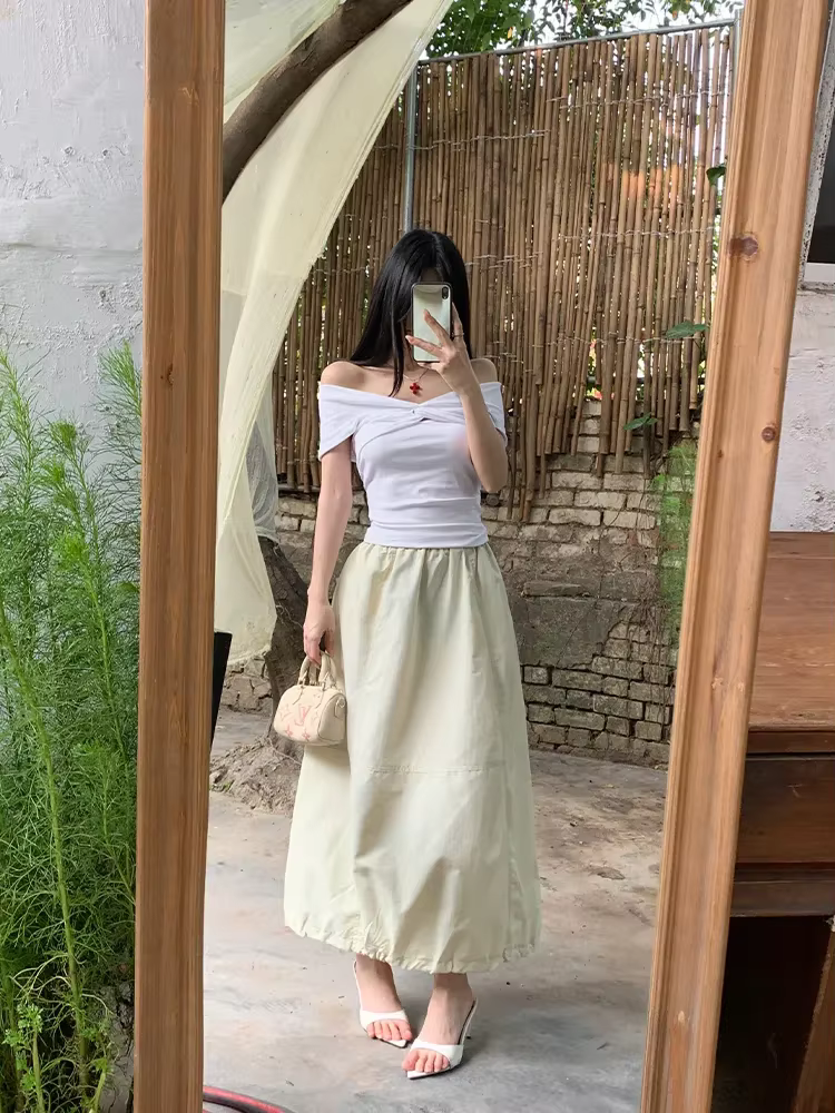 Jupe longue trapèze taille haute style Hepburn pour femme