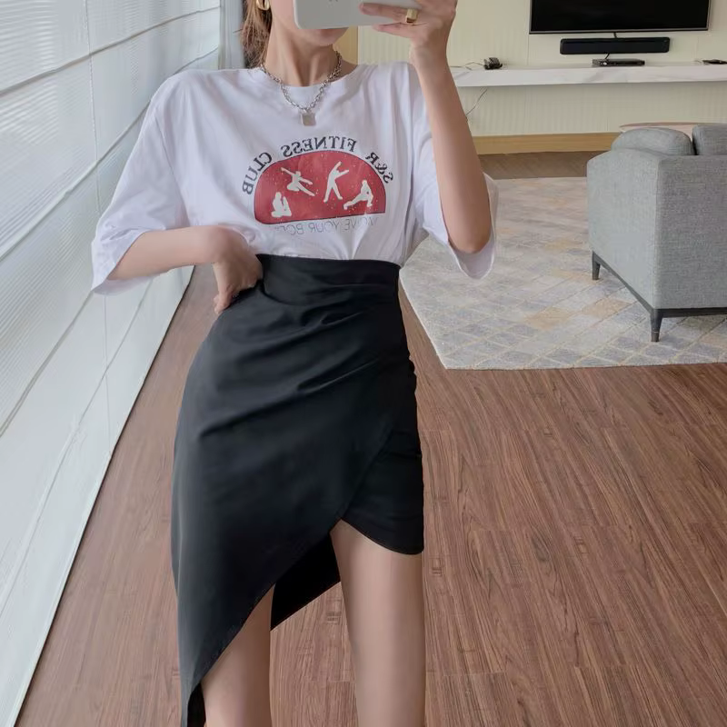 Nouvelle jupe à carreaux, jupe trapèze amincissante mi-longue irrégulière taille haute pour femmes d'été