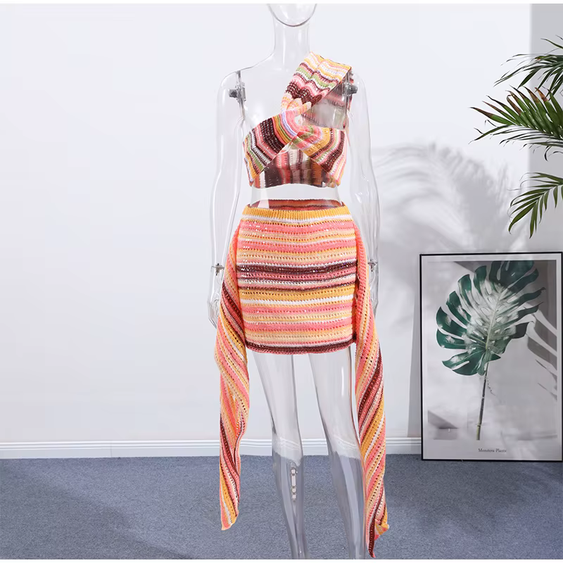 Ensemble haut et jupe en tricot pour femmes
