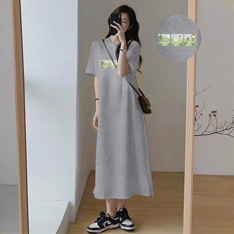 Robe longue décontractée aux imprimés de dessins animés mignons pour femmes, ample, en polyester, pour les saisons printemps et été, occasions spéciales et détente à la plage