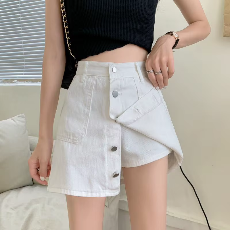 Jupe courte en jean taille haute pour femme