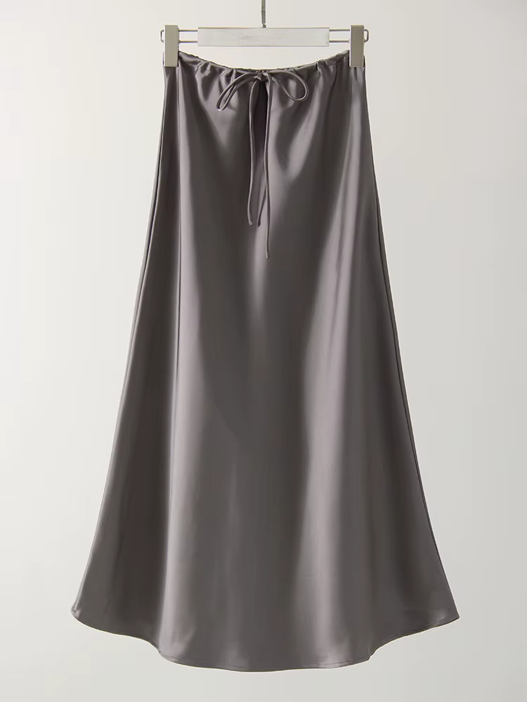 Champagne jupes longues pour femmes élégant 2025 luxe Satin jupe longue Beige une ligne cravate armée vert Maxi