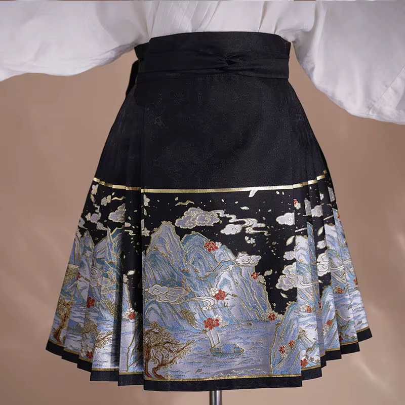 2025 Faldas Mujer De Moda Vintage jupes femmes Style chinois taille haute tunique Jupe broderie été Saia plissée