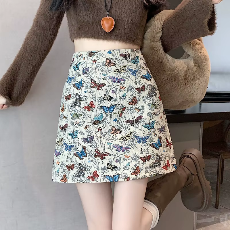 Jupe Jacquard brodée de papillons pour femme