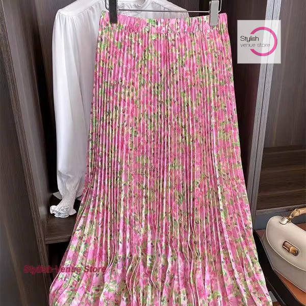 Jupe plissée florale rose japonaise femme été nouvelle mode taille haute