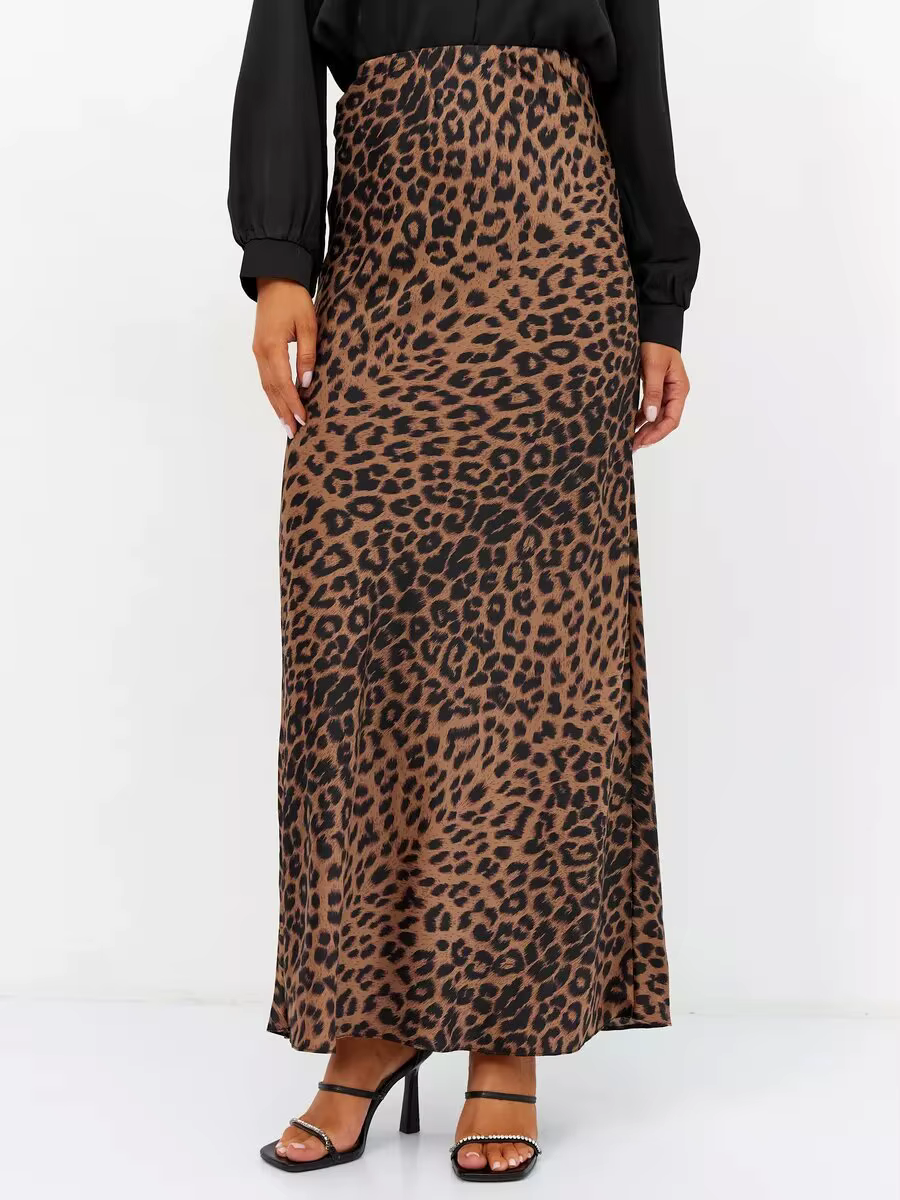 Jupe en satin, robe sexy imprimé léopard, robe soyeuse élastique taille haute