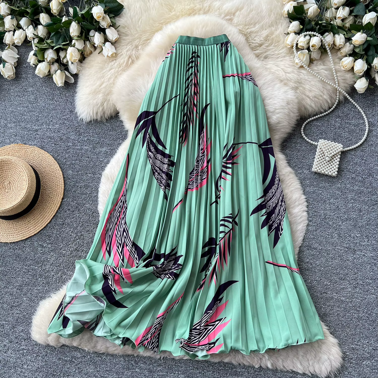 Jupes Femme Mi-longues Coupe Trapèze Taille Élastique Ajustée Imprimé Floral Décontracté Élégant Style Y2K Streetwear Travail Été 2026
