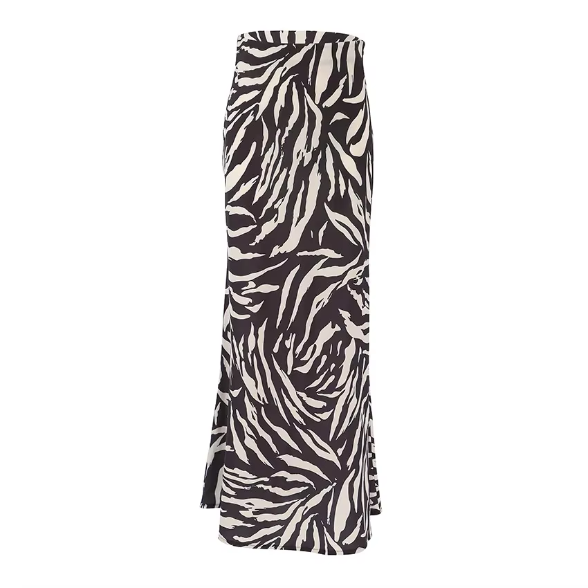 Jupe longue femme taille haute coupe ajustée imprimé zèbre