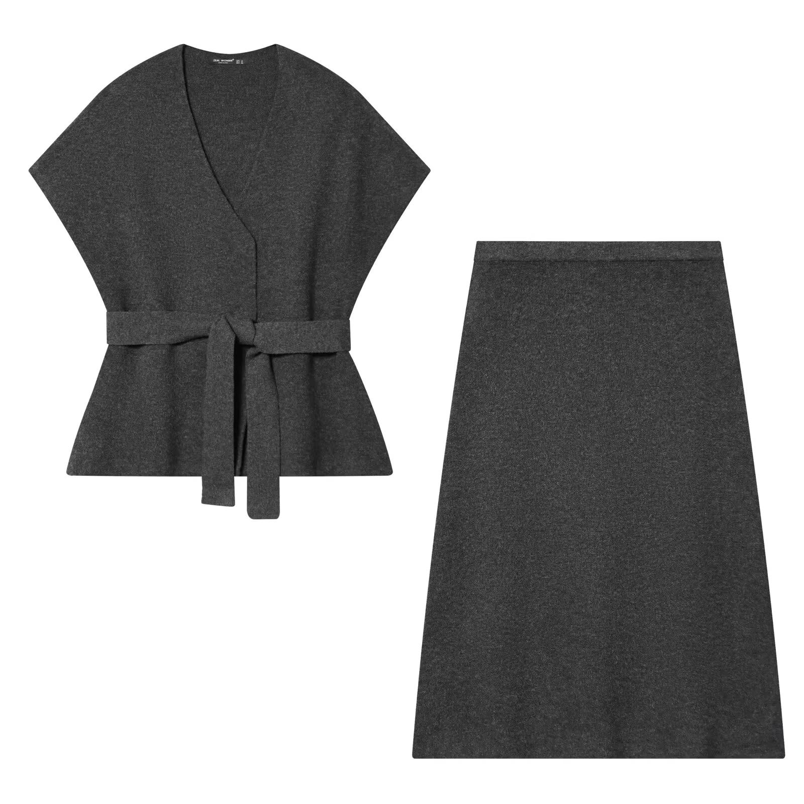 Ensemble jupe et cardigan court en maille pour femme HH