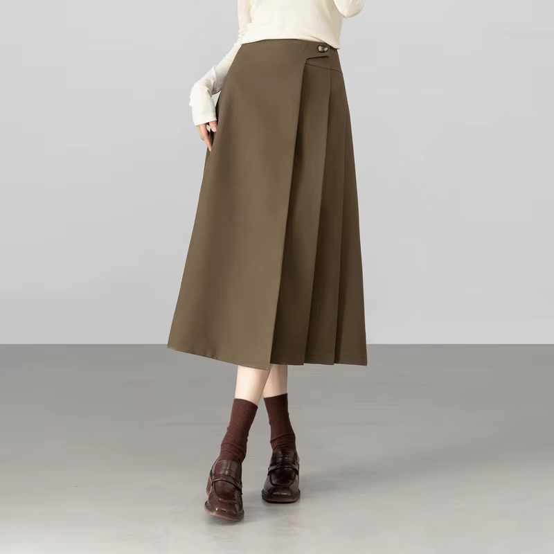 Jupe Midi Sentubila Asymétrique en Polyester, Lin et Élasthanne pour Femmes Occasions Spéciales Bureau Chic
