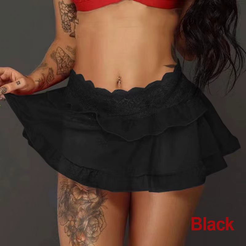 Jupe à volants en dentelle pour femmes, mini jupe décontractée au-dessus du genou, jupes courtes de danse d'été, tenue de club de fête, style sexy, polyester, dentelle, décontracté, été