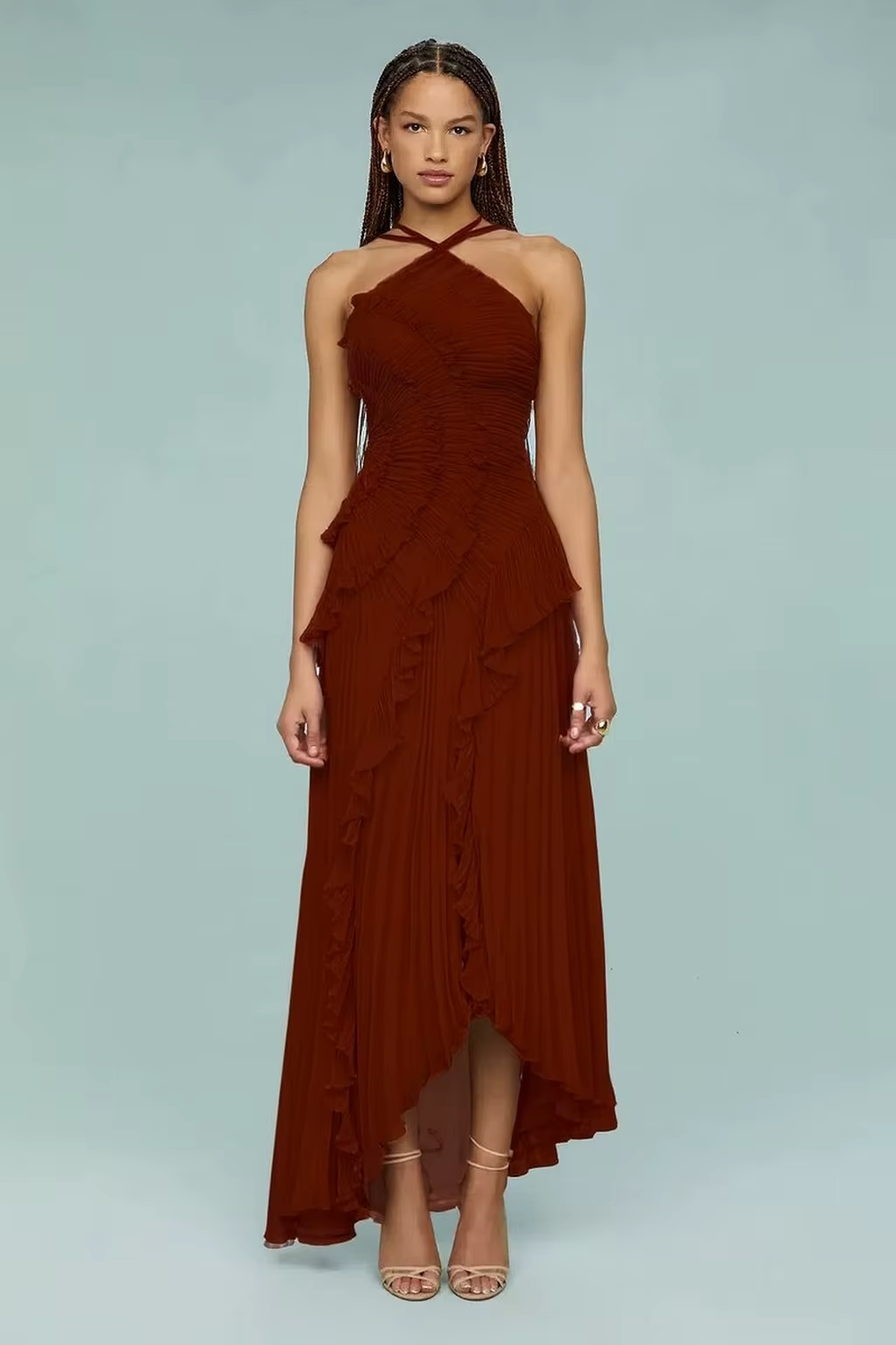 Robe longue asymétrique pour femme avec bretelles