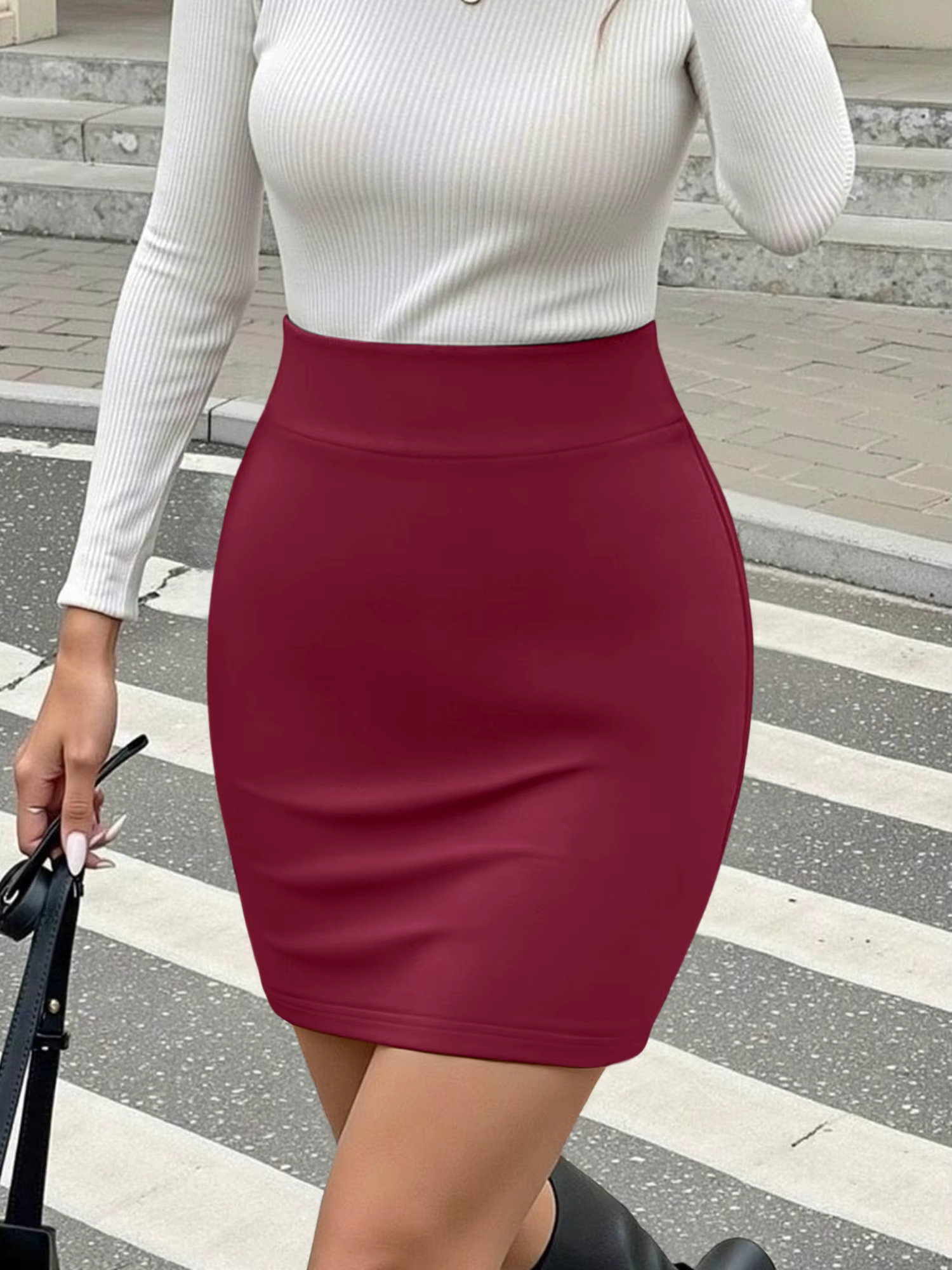 Jupe crayon moulante à taille haute pour femmes