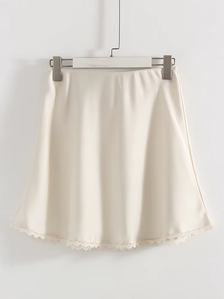 Mini-jupe en satin Streamgirl avec dentelle pour femme
