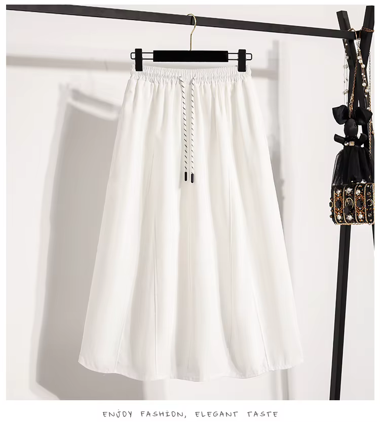 Jupe demi-corps taille haute avec cordon de serrage, nouvelle mode printemps et automne, simple et élégante, couleur unie, jupe trapèze de loisirs