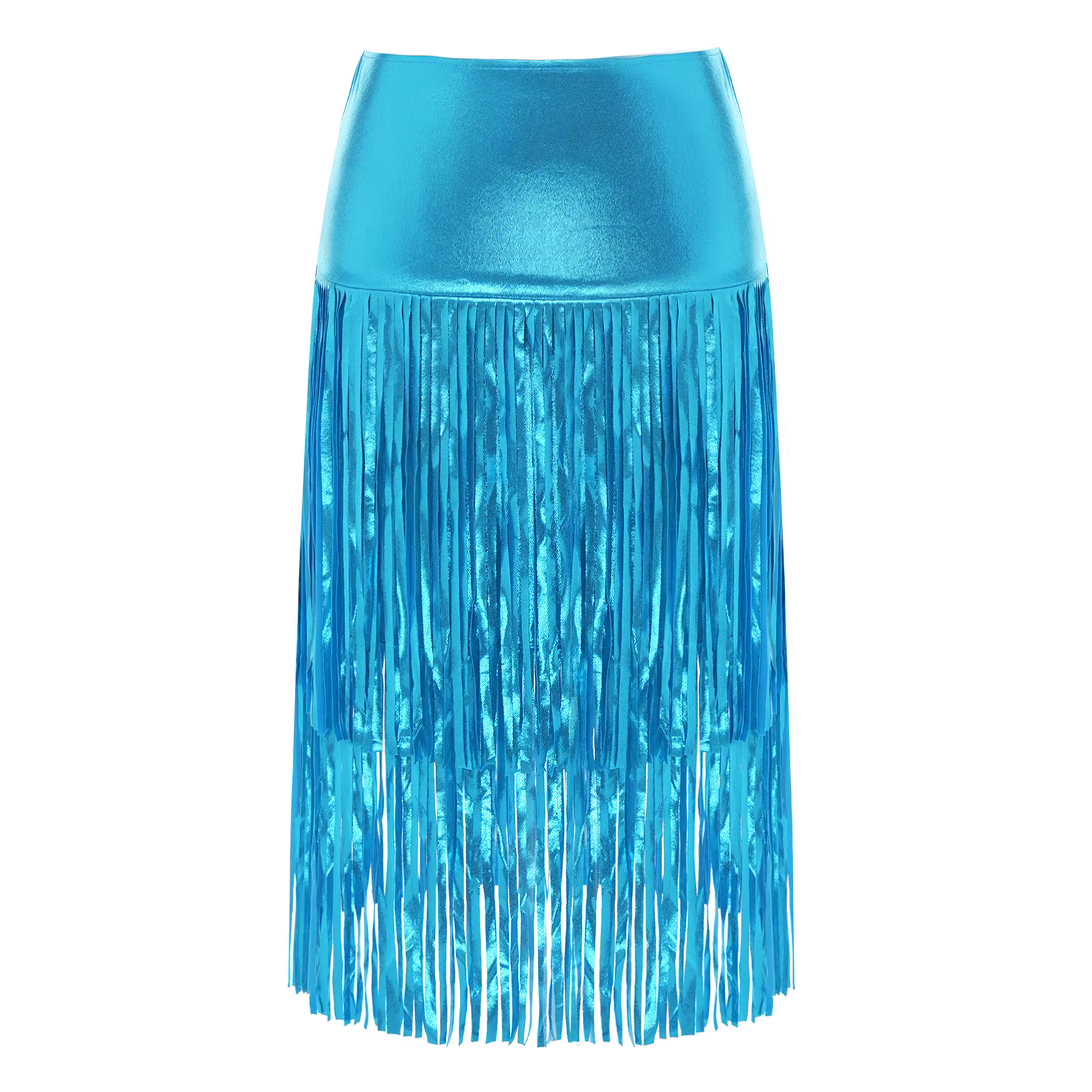 Jupe midi métallique brillante à franges pour femme, taille haute, moulante, style crayon, idéale pour la danse lyrique, le hip-hop et la danse disco