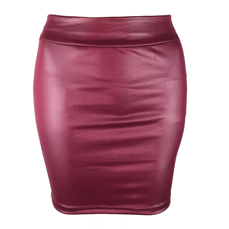 Femmes Mini jupe couleur unie taille haute coupe ajustée maigre mat Faux cuir confortable banlieue moulante