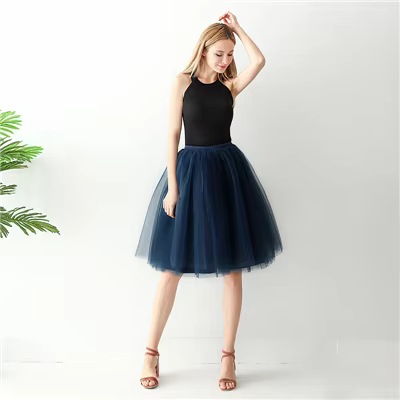 5 couches 65 cm noir Jupe plissée Sexy Midi Tulle