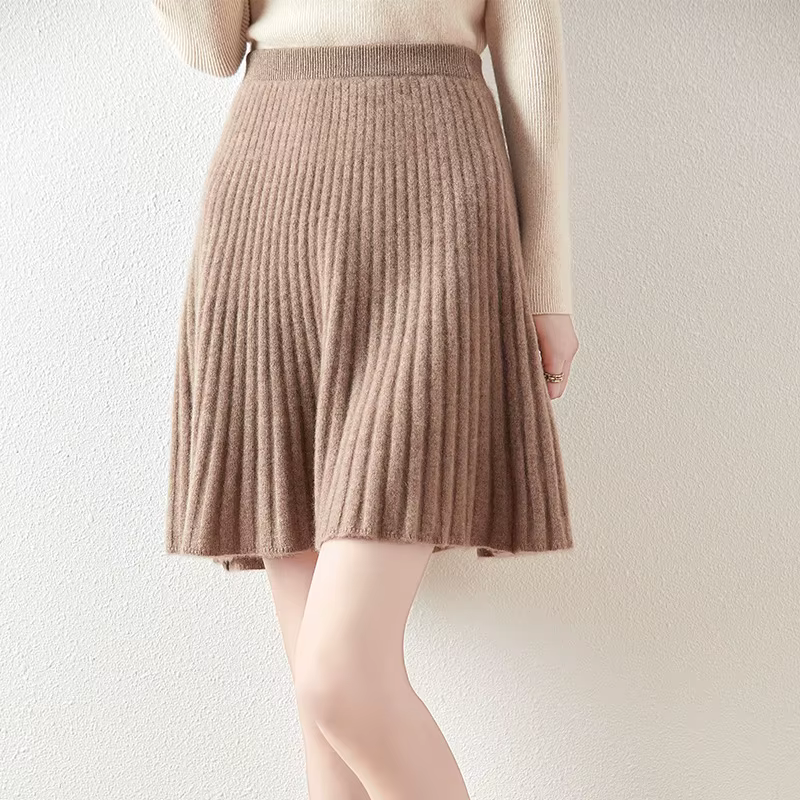 Jupe mini coréenne en laine mérinos pour femme, couleur unie, mode automne hiver, tour de taille empire, tricotée, légèrement extensible, style bureau dame, disponible en plusieurs tailles et couleurs