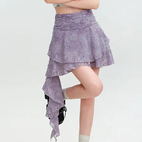 Jupe brodée florale violette pour femmes