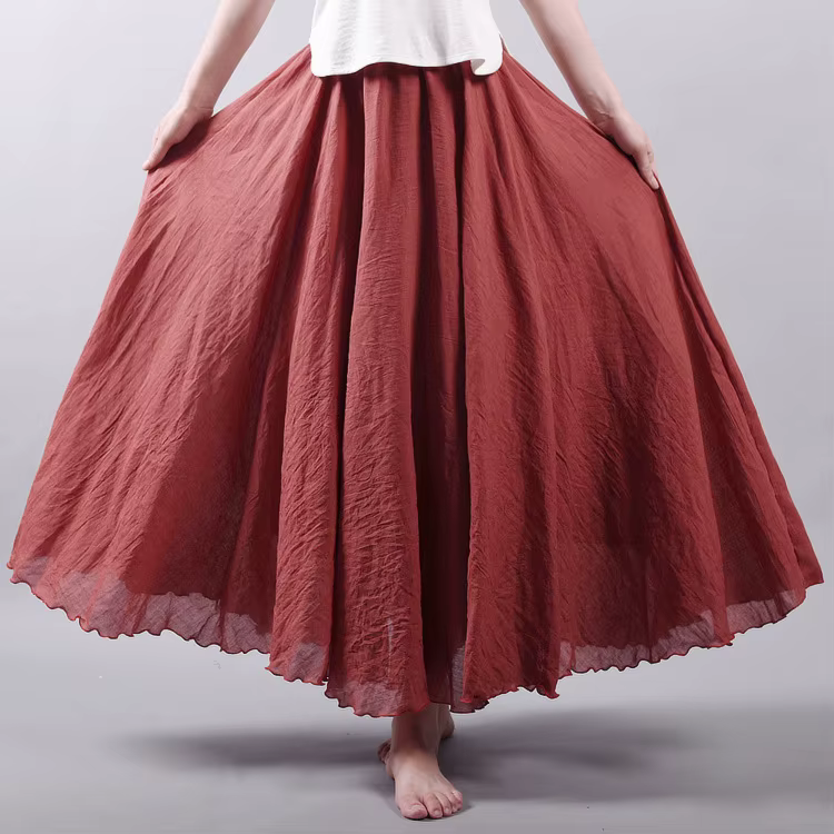 Jupe midi vintage en coton et lin