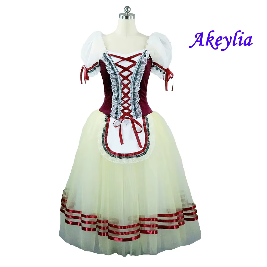 Robe Giselle bordeaux, robe Tutu longue de Ballet de Village paysanne