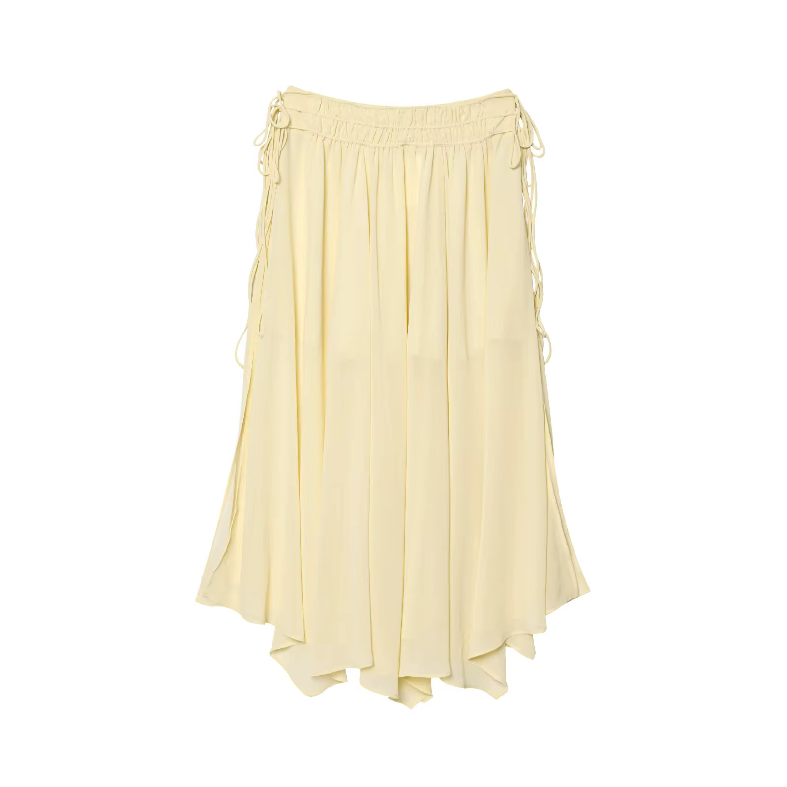 HH mode femmes jaune en mousseline de soie chemise jupe ensemble été à plusieurs niveaux décoration à lacets chemises +