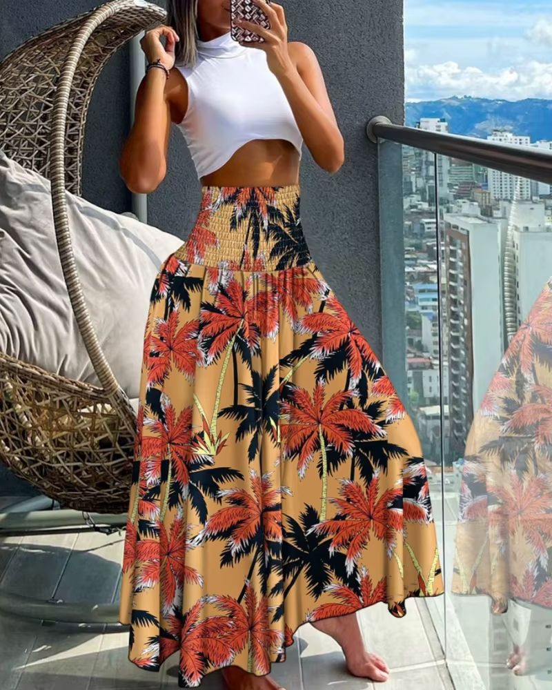 Jupe longue pour femme à taille haute et élastique