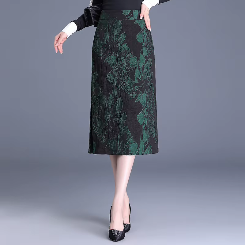 ZUZK Vintage Jacquard jupe moulante nouvelle taille haute élastique mince printemps automne femmes Style chinois élégant jupes crayon