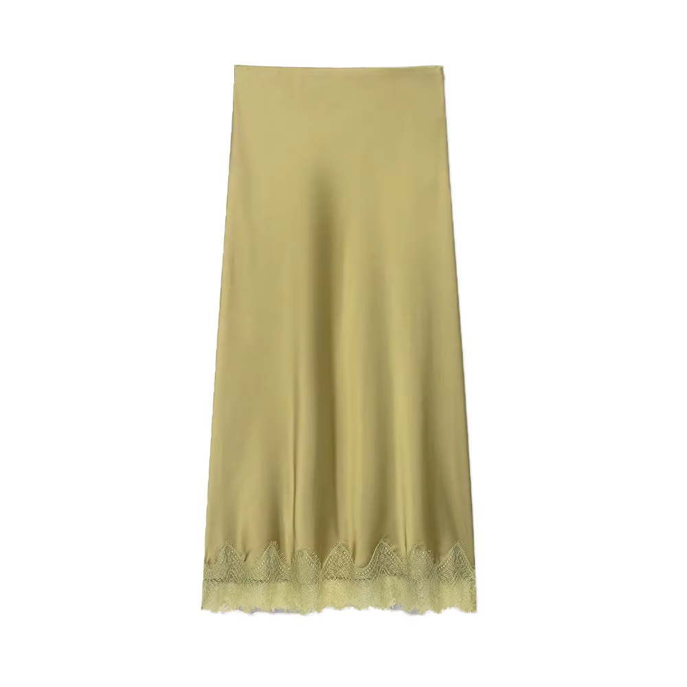 Jupe midi droite taille haute en dentelle pour femme