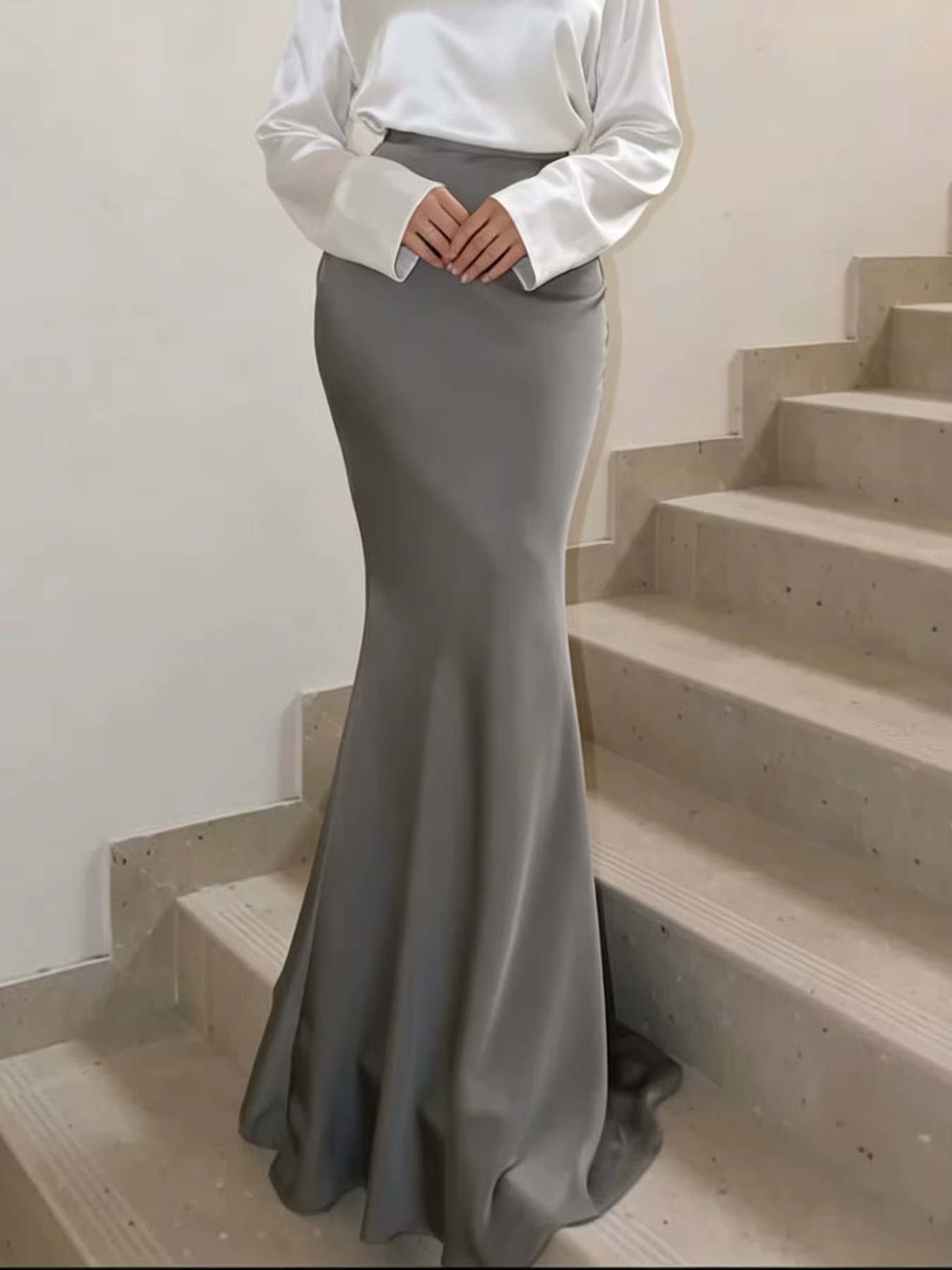 Jupe midi sirène taille haute pour femme