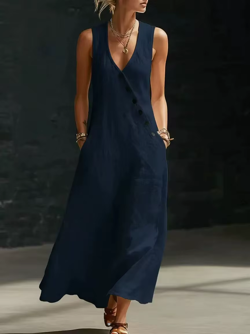 Robe longue en lin sans manches pour femme