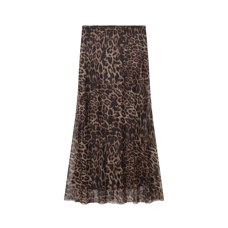 Jupe en tulle imprimée léopard pour femmes ensemble jupe longue à taille élastique haut court sortie nocturne carnaval été