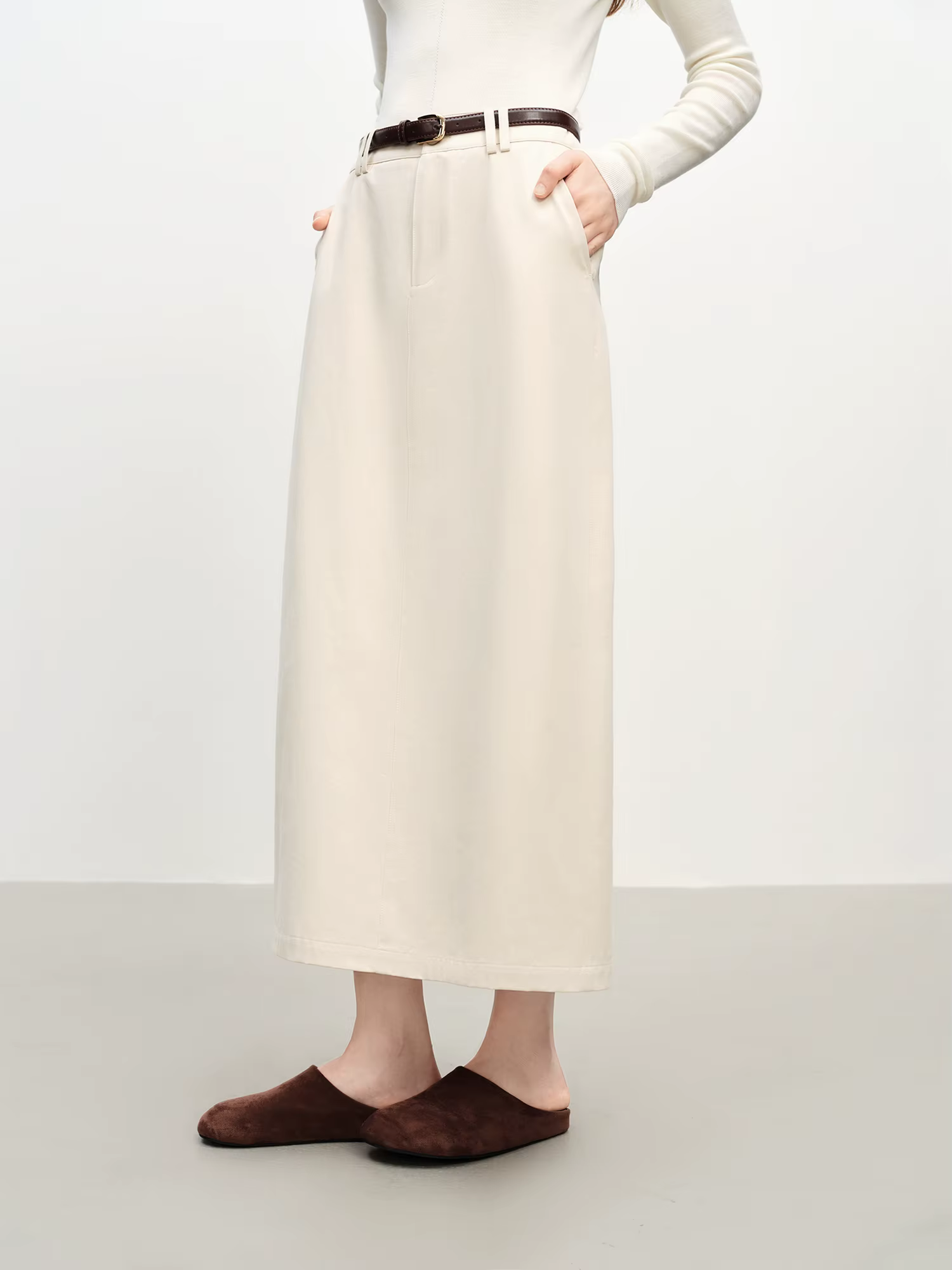 FSLE – jupe droite Extra longue en coton pour femmes