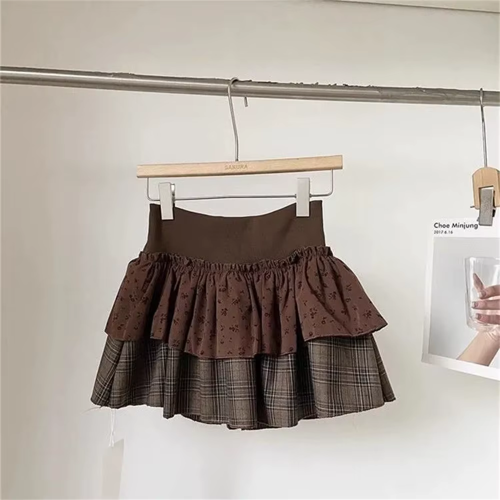 Nouvelle Mini-jupe Émoussée à Volants à Carreaux Style Punk Y2K Rock Subculture Coréen Japonais Preppy Décontractée 2026 pour Femme