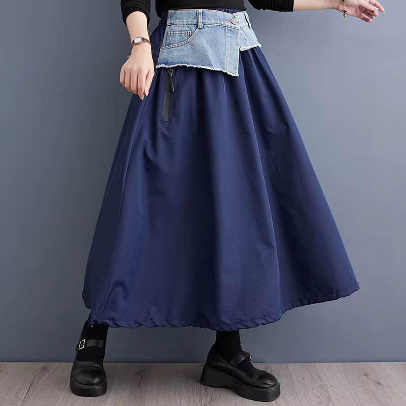 Surdimensionné vintage élastique taille haute printemps automne décontracté ample longue pour femme denim jupes femmes 2025 jupe vêtements