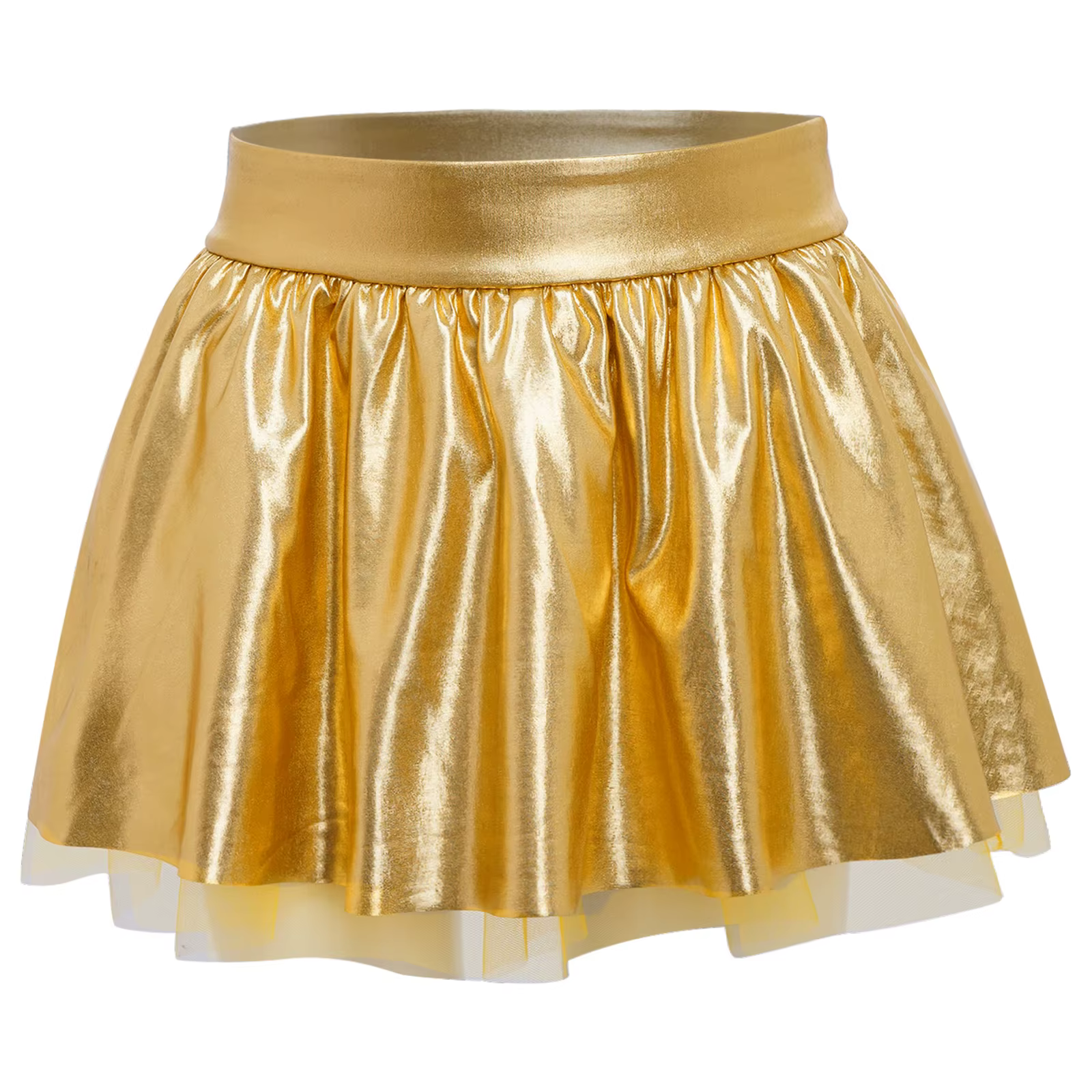 Jupe tutu métallique Renvena pour filles, mini jupe disco, silhouette élégante, ajustement élastique, volants, polyester, danse de spectacle, compétitions, soirées entre amis
