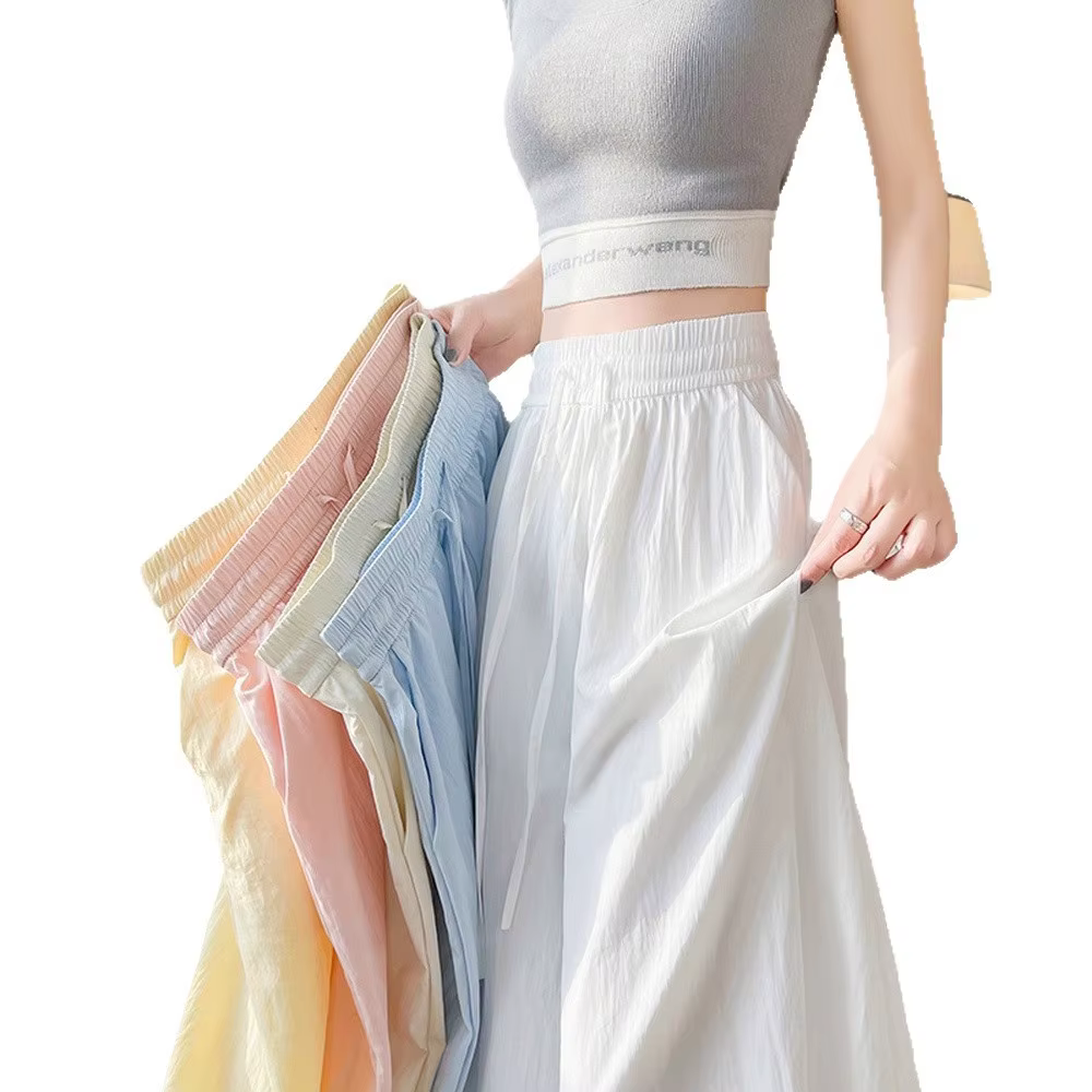 Jupe-pantalon ample style coréen pour femme, coupe large, taille haute, drapée, décontractée, évasée, légère, pour l'été