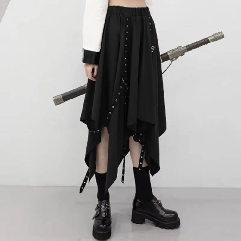 Jupe Longue Irrégulière pour Fille, Tenue Gothique de Longueur Moyenne, Style Punk, Y2k, Nouvelle Collection