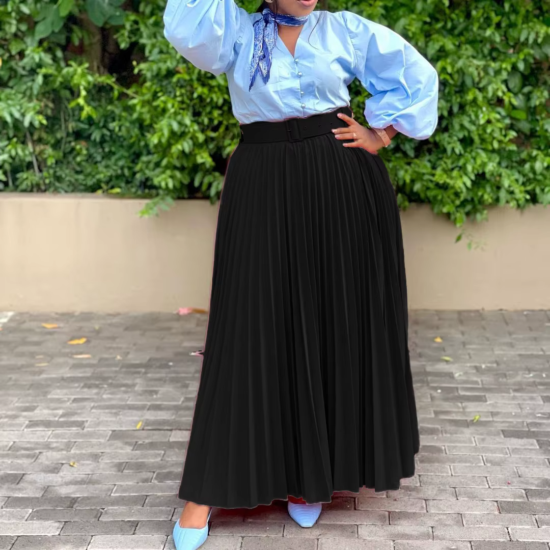 Femmes jupe plissée taille ceinture une ligne élégante à la mode Occasion formelle bureau dame modeste Date femme africaine nouveau 2025