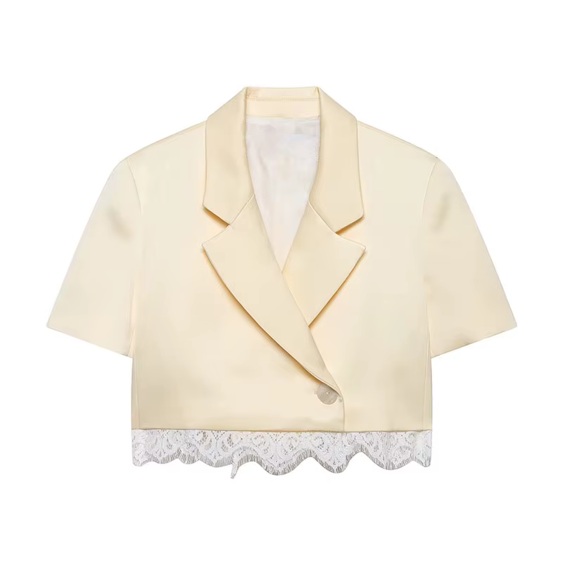 Ensemble deux pièces en dentelle pour femme : Blazer à manches courtes et jupe enveloppante