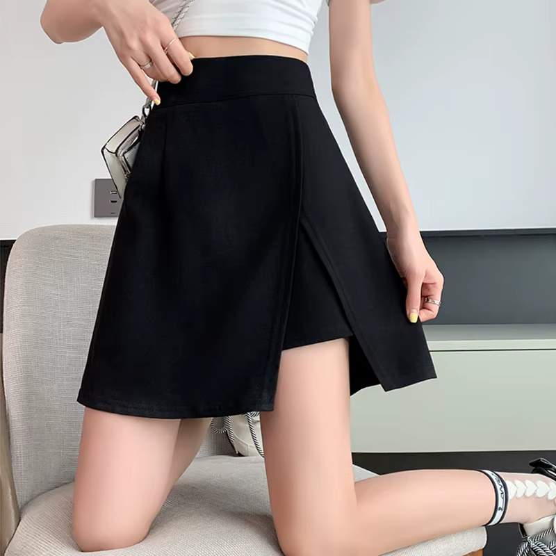 Jupe courte ZOCI pour femme grande taille noire fendue asymétrique coupe trapèze mini jupe d'été streetwear sexy fermeture éclair hautes occasions estivales