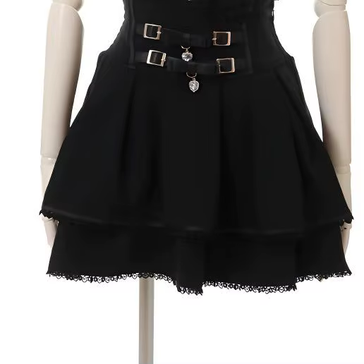 Jupe courte taille haute style Jirai Kei pour femme, style Lolita douce, cosplay de demoiselle d'honneur, gothique, à lacets, tenue Y2K Kawaii