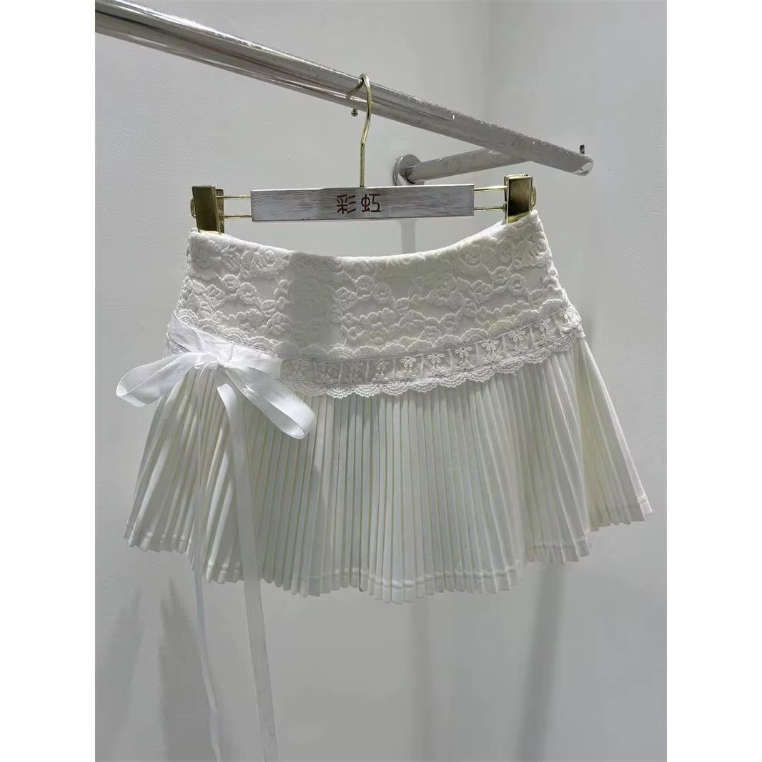 Jupe courte de ballet française pour femme style académique douce fille haute taille slim ligne A panneau en dentelle jupes plissées été