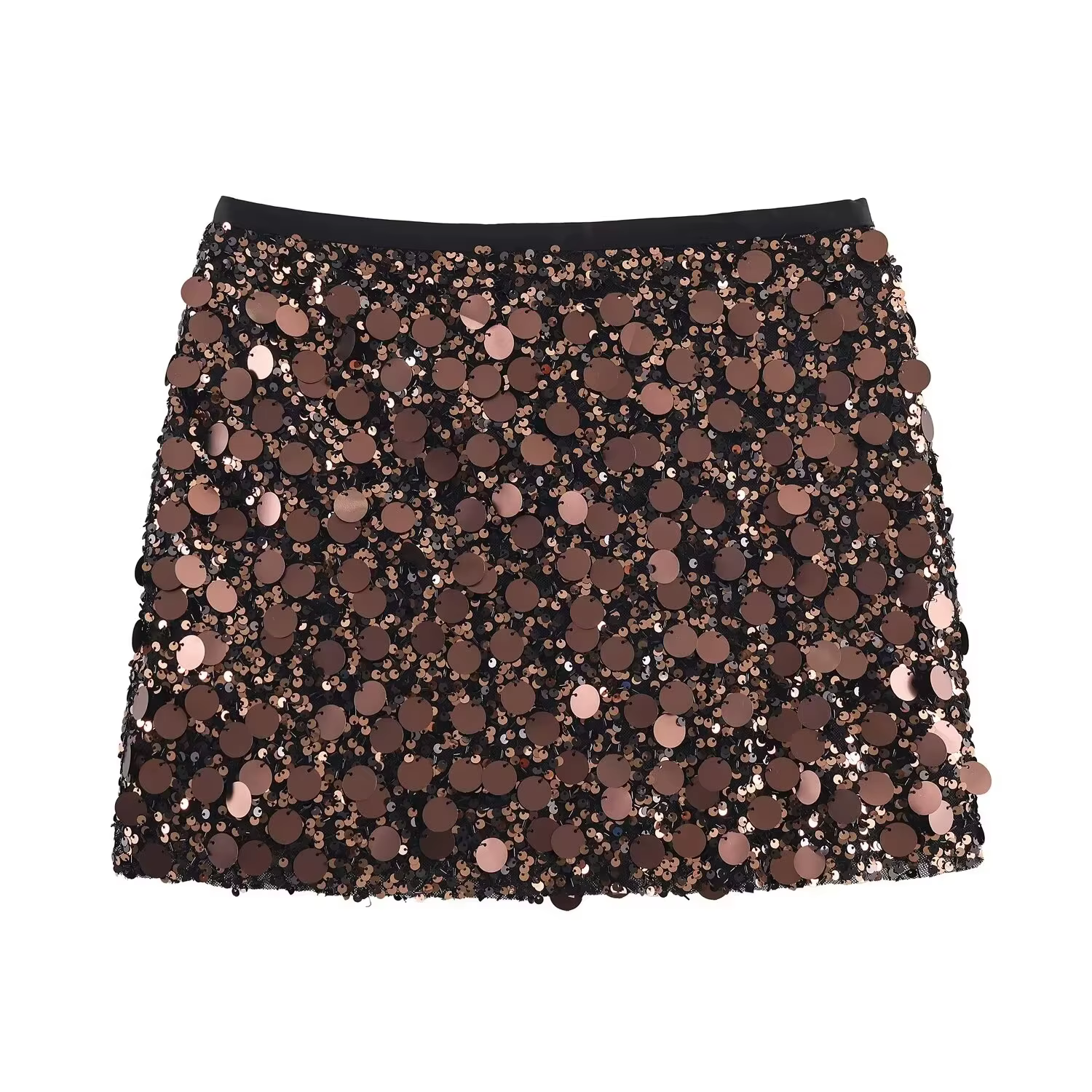 Jupe mini à sequins taille haute pour femme avec de grands détails en paillettes