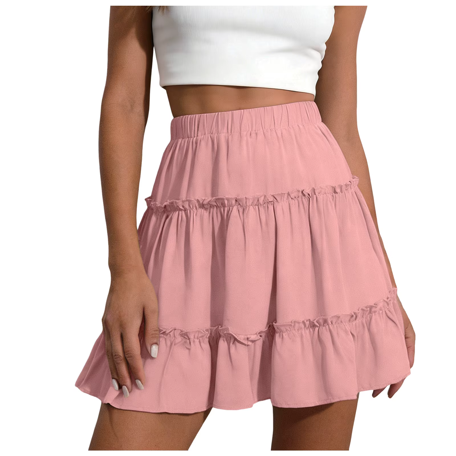 Mini-jupe taille haute pour femmes, à volants superposés, coupe trapèze, décontractée, pour la plage et les vacances, avec doublure, polyvalente pour les occasions spéciales et les sorties estivales