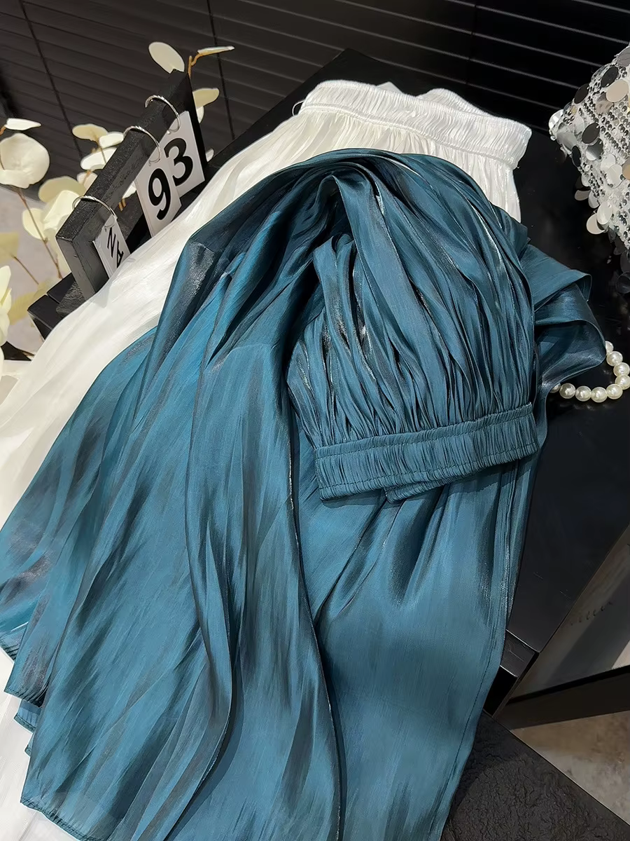 Jupe plissée en mousseline de soie haute qualité avec fil perlé brillant pour femmes, style rétro, coupe trapèze, élégante et décontractée pour occasions estivales et cadeaux personnalisés