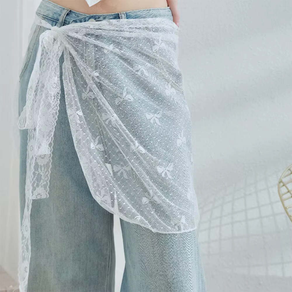 Jupe superposée en dentelle au Design Floral, légère et confortable, jupes portefeuille, Style Streetwear, taille à nouer