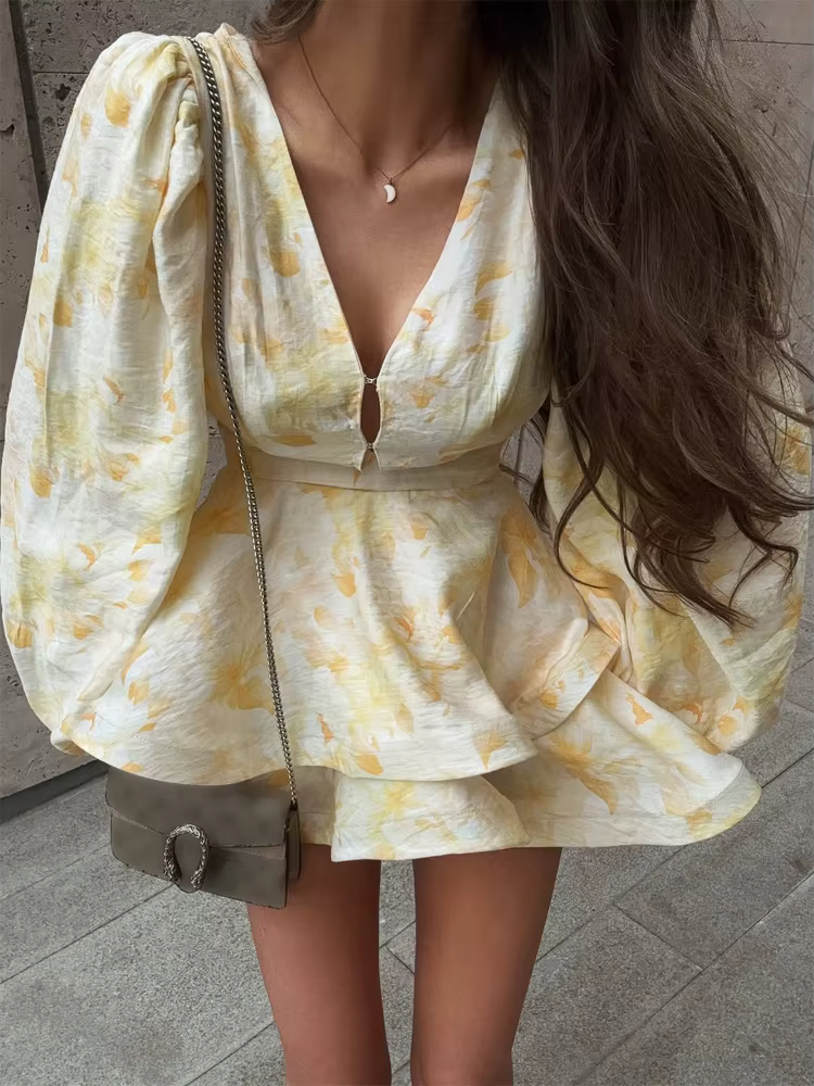 Robe mini à imprimé floral dos nu pour femme